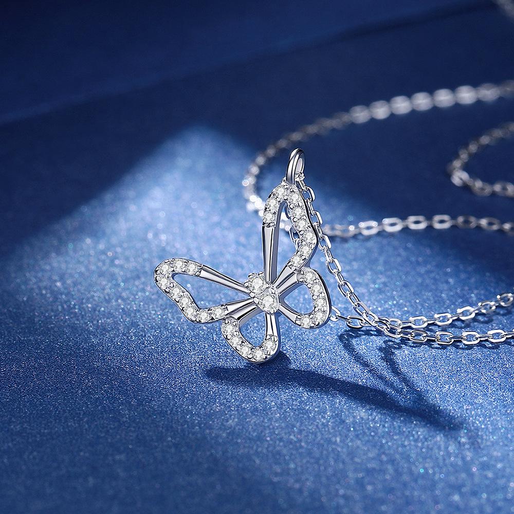 925 Sterling Silver Butterfly Clavicle Necklace: Elegant, Sweet, Fashionable Women's Statement Jewelry