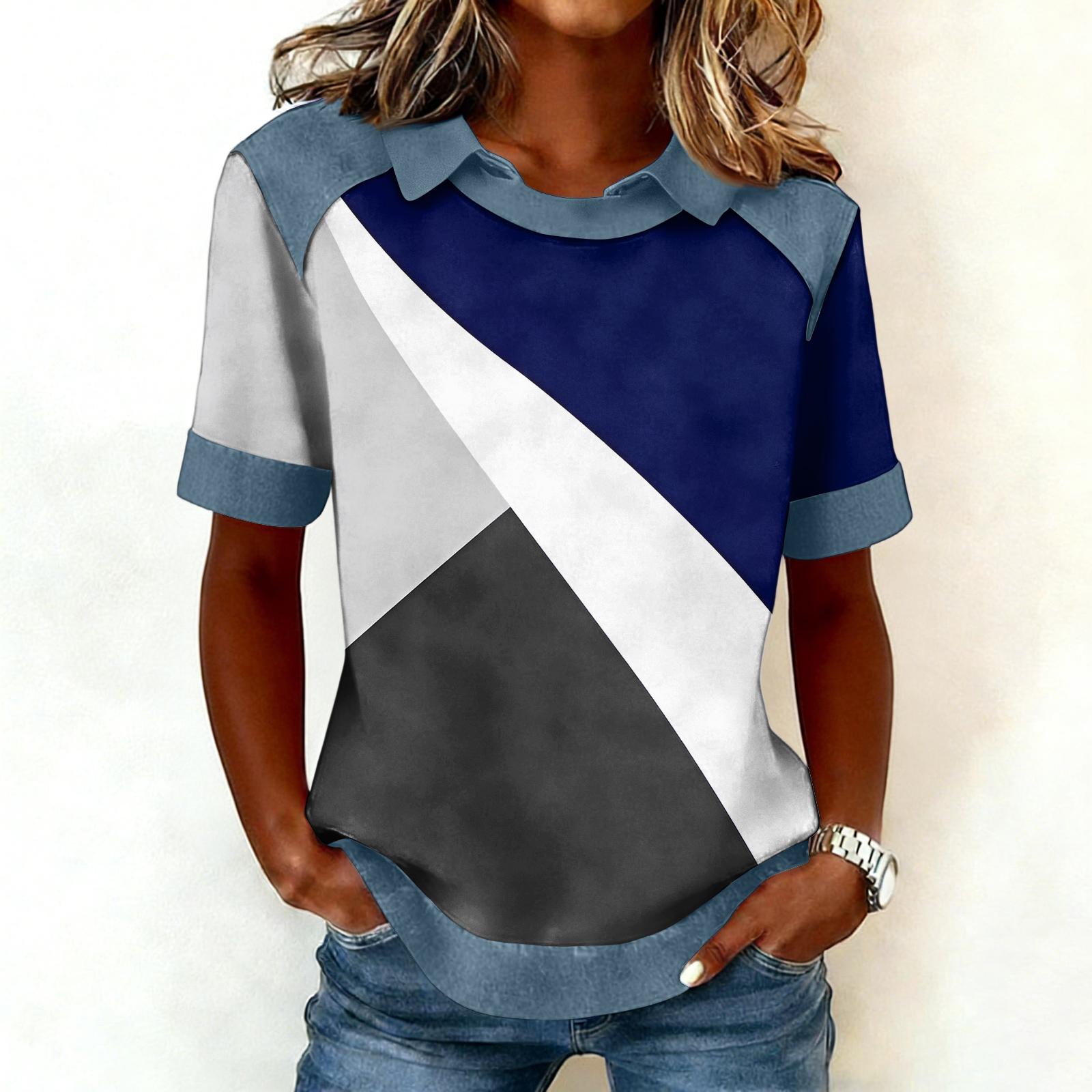 

Женская модная ковбойская толстовка с воротником и вставками, повседневная толстовка с принтом, рубашка с коротким рукавом, топ L