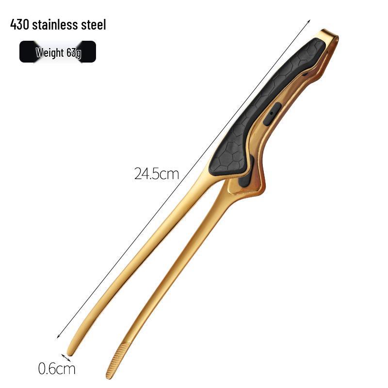 "Korean Style Titanium Gold-Plated 304 Stainless Steel Pointed Tip Tongs with Rubber Handle for Barbecue and Food">