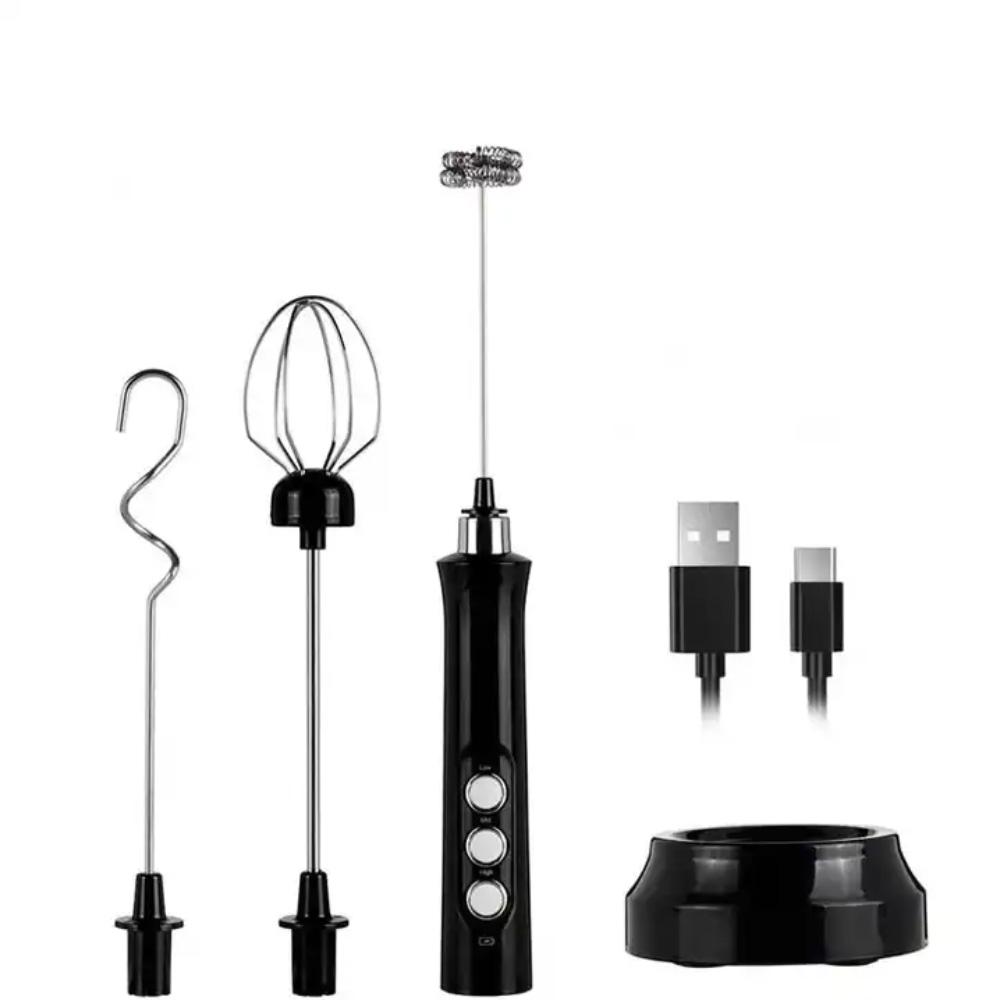 

3 в 1 портативный перезаряжаемый электрический вспениватель молока, ручной пенообразователь, высокоскоростной миксер для напитков, палочка для вспенивания кофе чёрный