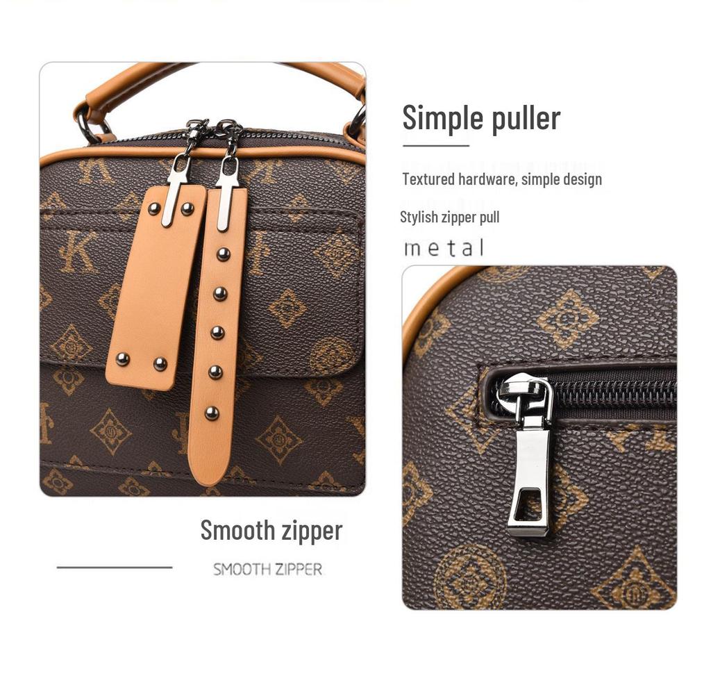 European American Retro Niche Women's Crossbody Handbag - Large Capacity, Printed Square Design