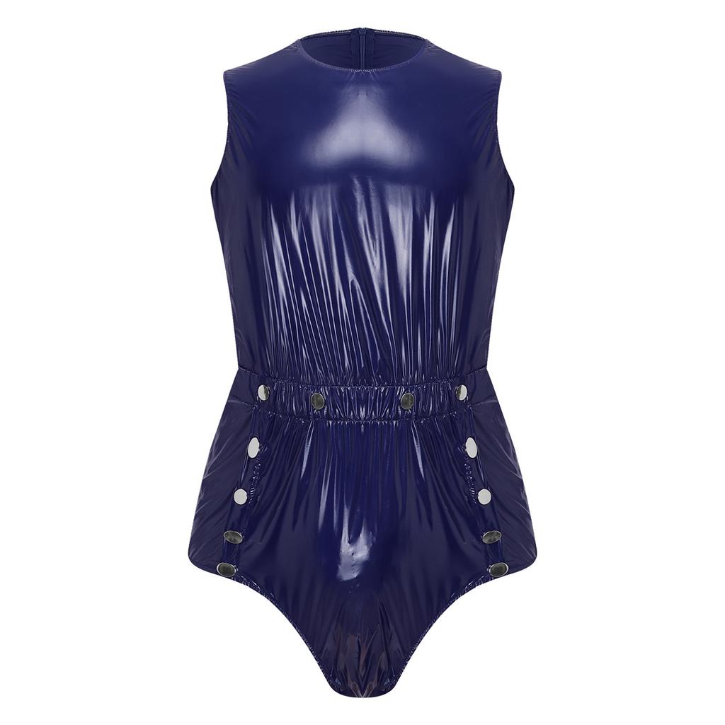 S-3XL Mens Waterproof Bodysuit Openable Crotch with Buttons Sleeveless Back Zipper Elastic Waistband One-piece Romper Jumpsuit for Clubwear Swimming