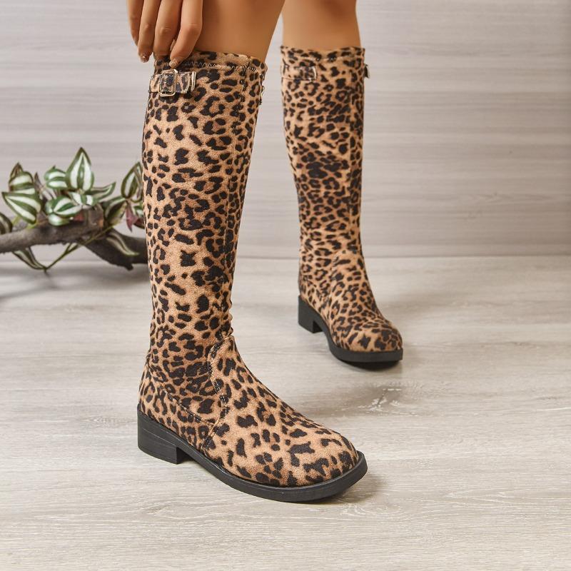 Móda 2025 Dámské kozačky pod koleno Nové zimní nazouvací boty s robustním podpatkem Žena Retro Teplé Jednobarevné Dlouhé kozačky Dámské Kozačky z semiše s kulatou špičkou