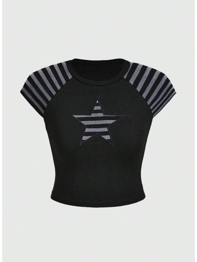 2026 Cross-border Sweet and Spicy Patchwork Punk T-shirt for Women - Irregular, Versatile Short-sleeved Top