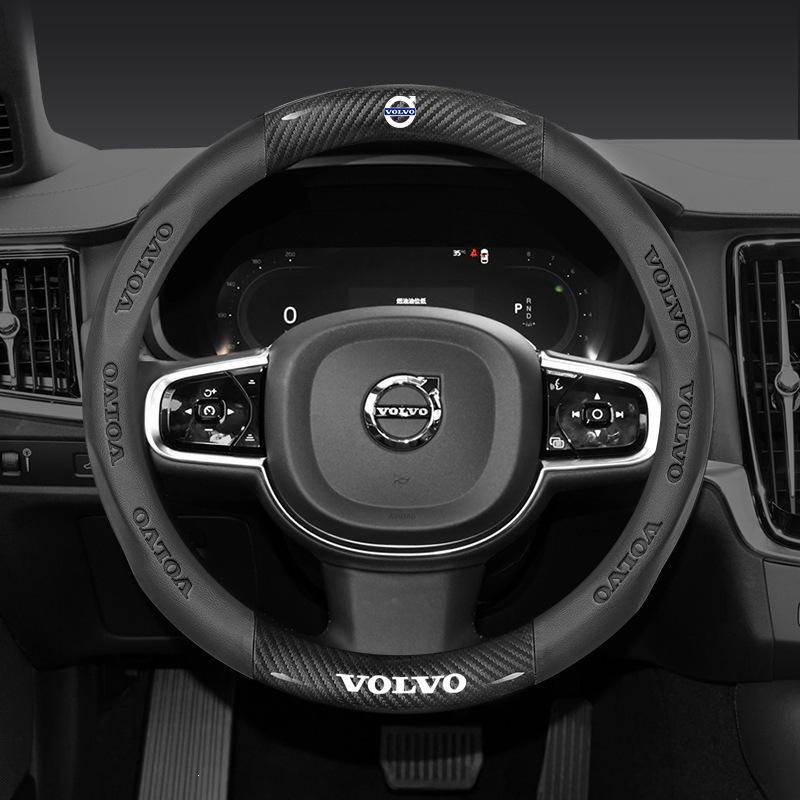 Volvo XC60/S90/S60 Steering Wheel Cover - No-Sew Suede Carbon Fiber; Fits XC40/XC90 Models.