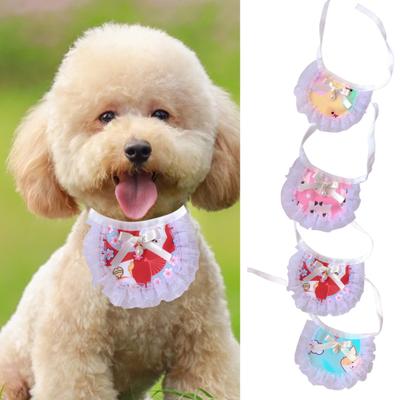 Dog Saliva Scarf Cartoon Pattern Lace Rim Cotton Pet Bib Dog Saliva