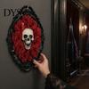 Halloween Spider Web Skull Decor Gothic Wall Decoration, Vintage Red Rose Frame Sculpture, Ornament Horror Art for Holiday Party Spooky