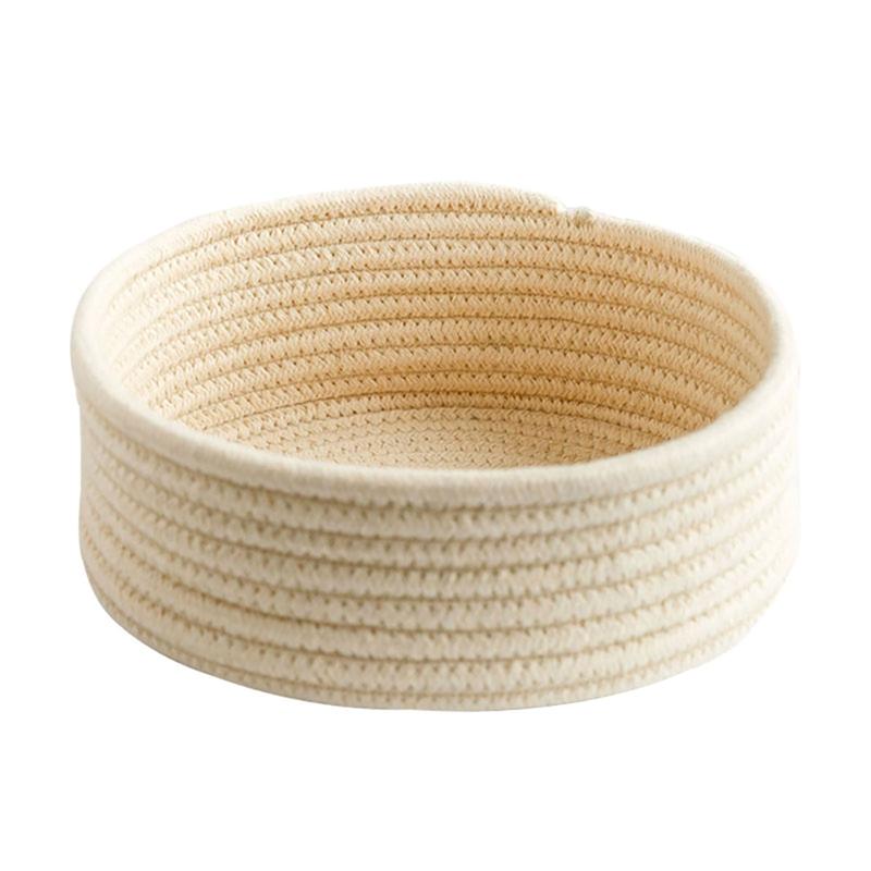 Hand-woven Storage Basket Knitting Cotton Round Storage Plate for Bedside Tabletop Snacks Sundries Key Cosmetics Organizer Box