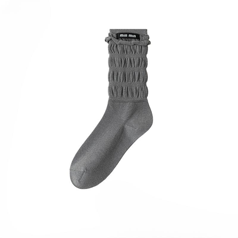 

Female Autumn and Winter Trend Cloth Label Boneless Bubble Mouth Tube Stack Socks 1 pair