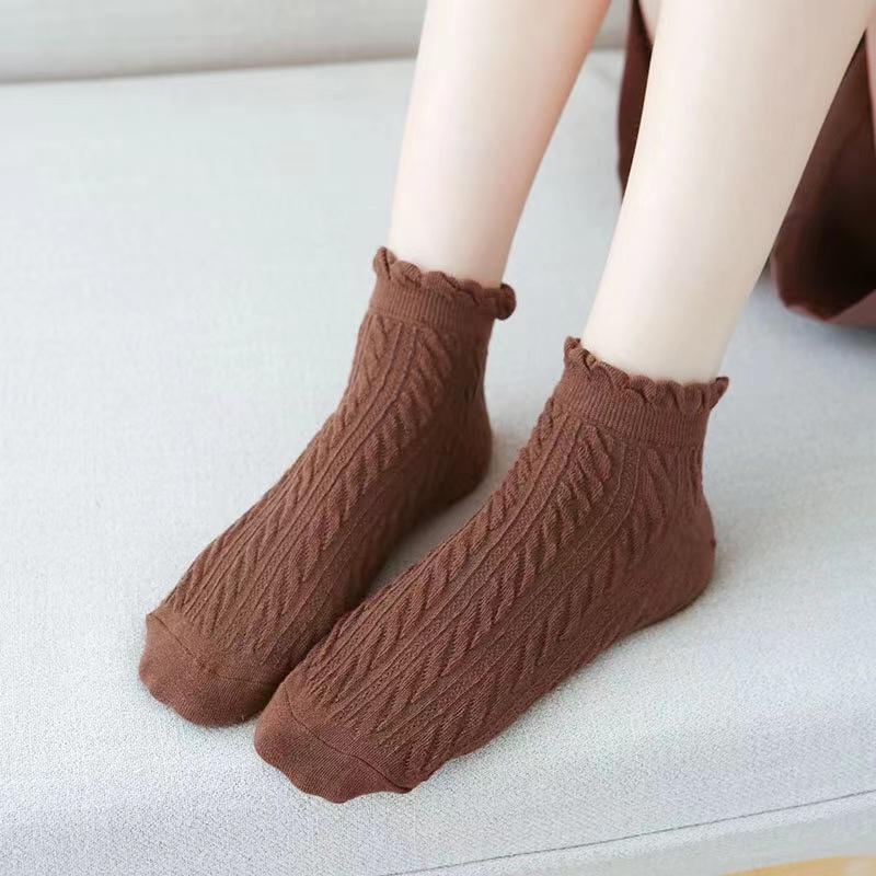 Femme Est Été Mince Dégradé Uni Coton Simple Doux Mignon Chaussettes Confortable Bord Oreille de Bois Vêtement Mode Lolita