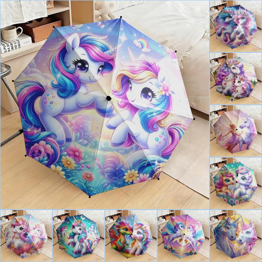 1pc Unicorn Twins Umbrella Portable Folding Umbrella Iron Frame Hole Bone Structure Outdoor Home Umbrella