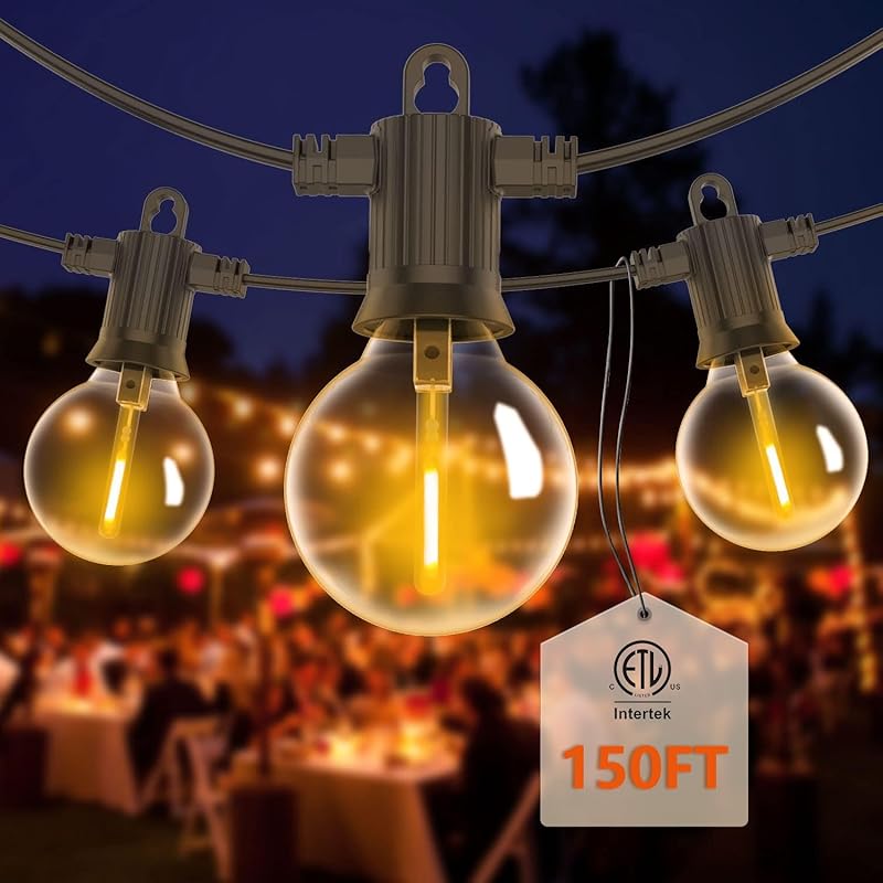 ZOTOYI Outdoor String Lights 50FT, LED Patio Lights with 27 Plastic G40 Bulbs(2 Spare), Waterproof IP65 Edison Globe String Lights for Outside, Cafe,