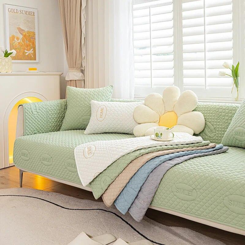 Cotton Sofa Cover Fabric Embroidery Rustic Style Four Seasons Universal Non-Slip Sofa Cover for Living Room Leather Sofa Cover
