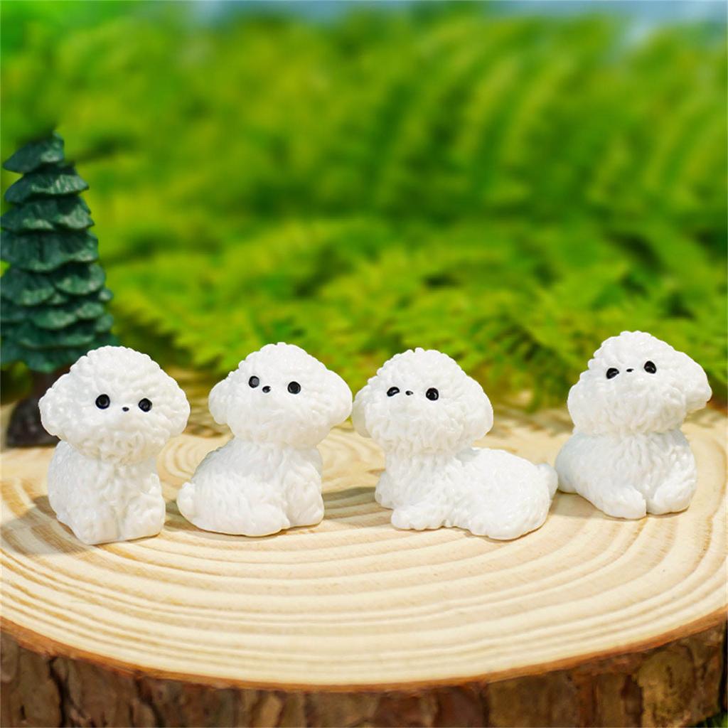 10Pcs Adorable Bichon Frise Puppy Statues Hand Painted Resin Ornaments for Indoor and Outdoor Spaces