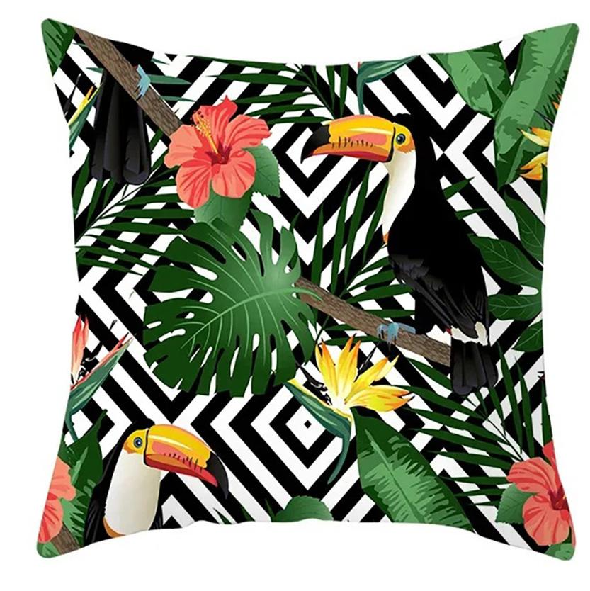 Home Decor Tropical Toucans & Floral Patterned Pillow Covers Pattern Cushion Cover Suitable for Sofa Bedroom Car Pillow Cover