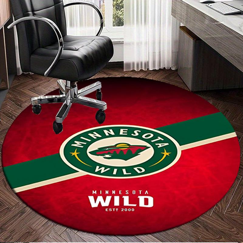1PC Minnesota-Wild Hockey Team Round Rug, Non-slip Chair Mat, Home Decor, Circle Carpet Perfect for Office, Bedroom, Living Room,Christmas Gift