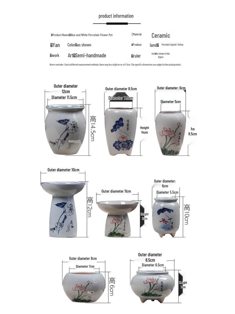 Blue & White Porcelain Flower Pot with Tray for Asparagus Fern, Money Tree, Orchid, Succulents & Bonsai