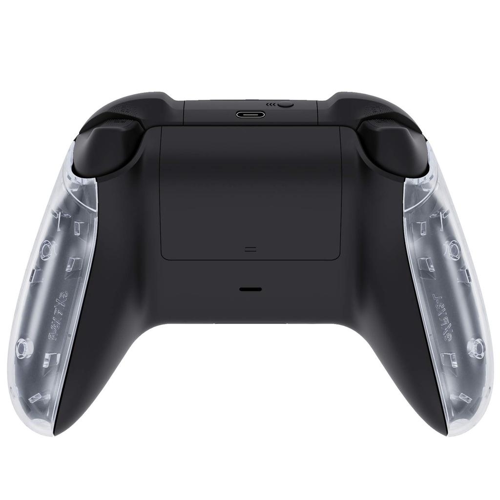 eXtremeRate Side Rail Grip Shell for Xbox Core Wireless Clear Black Replacement Front Housing Cover Handle Faceplate for Xbox Series X S Controllers