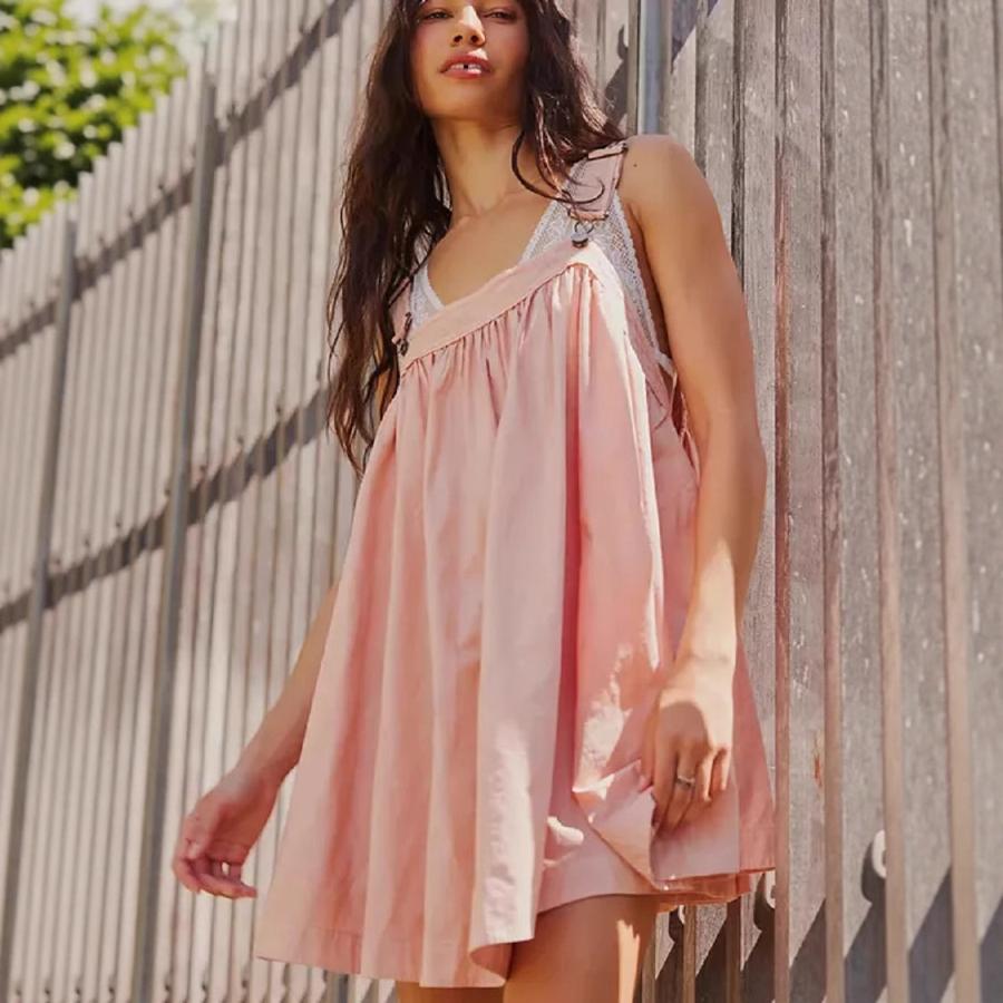 Summer New Women's Casual Loose Fashion Solid Color Off-Shoulder Ruffled Strap Dress