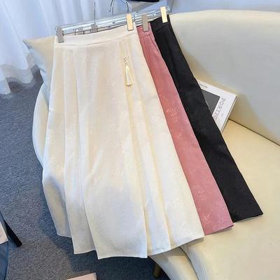 Chinese Mamian Pleated High-Waisted A-line Midi Skirt - Summer Style