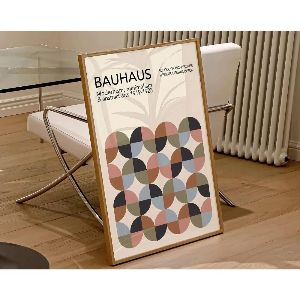 Mid Century Bauhaus Poster Geometric Wall Art Canvas Prints Living Room Bedroom Bright Colourful Artwork for Home Decor