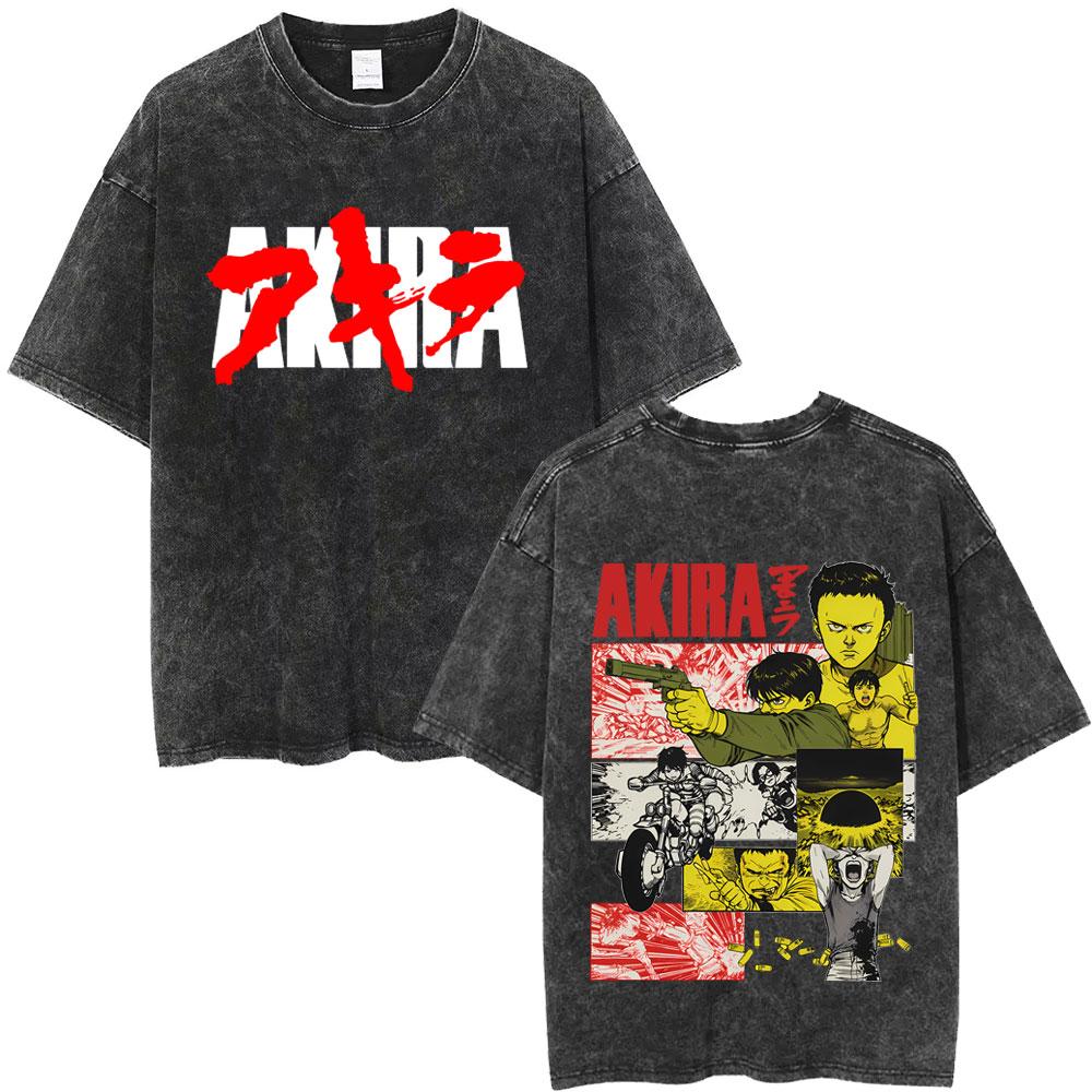 Washed Vintage Anime Akira T Shirts Japanese Science Fiction Cartoon Movie Shima Tetsuo Tshirt Men S Manga Oversized Tshirts