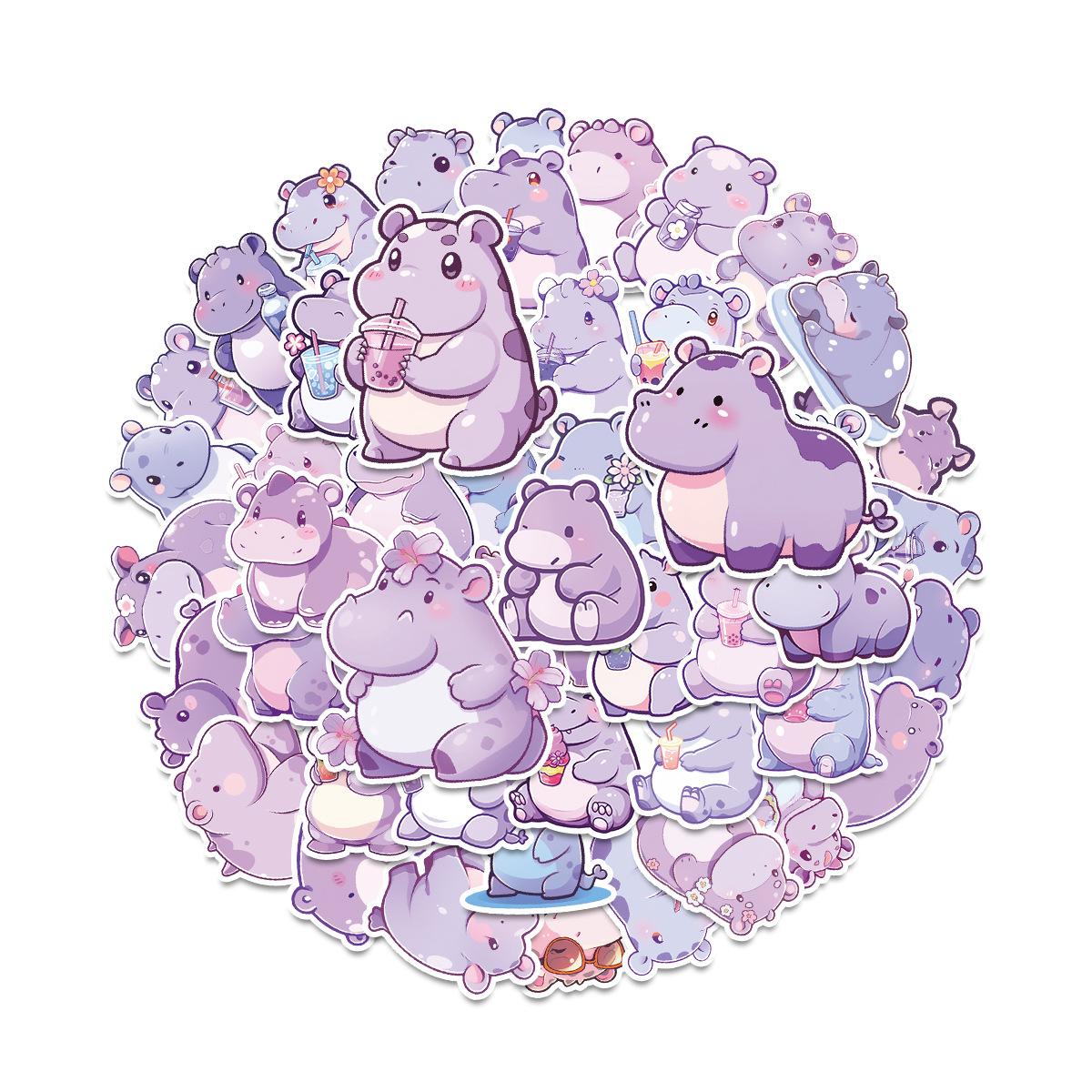 

50 Cute Style Cartoon Hippo Graffiti Stickers Suitcase Water Cup Decoration Stickers Children s Stickers