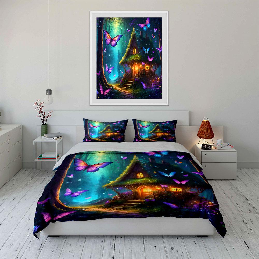 Magical Butterfly Forest Decor Set Soft Skin-Friendly Bedding Set Includes 1 Duvet Cover And 2 Pillowcase Gift