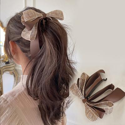 2022 New Ribbon Bow Banana Clip Cute Pearl Hair Pins Barrette Women Hair Accessories Fashion Solid Color Elegant Hair Claw