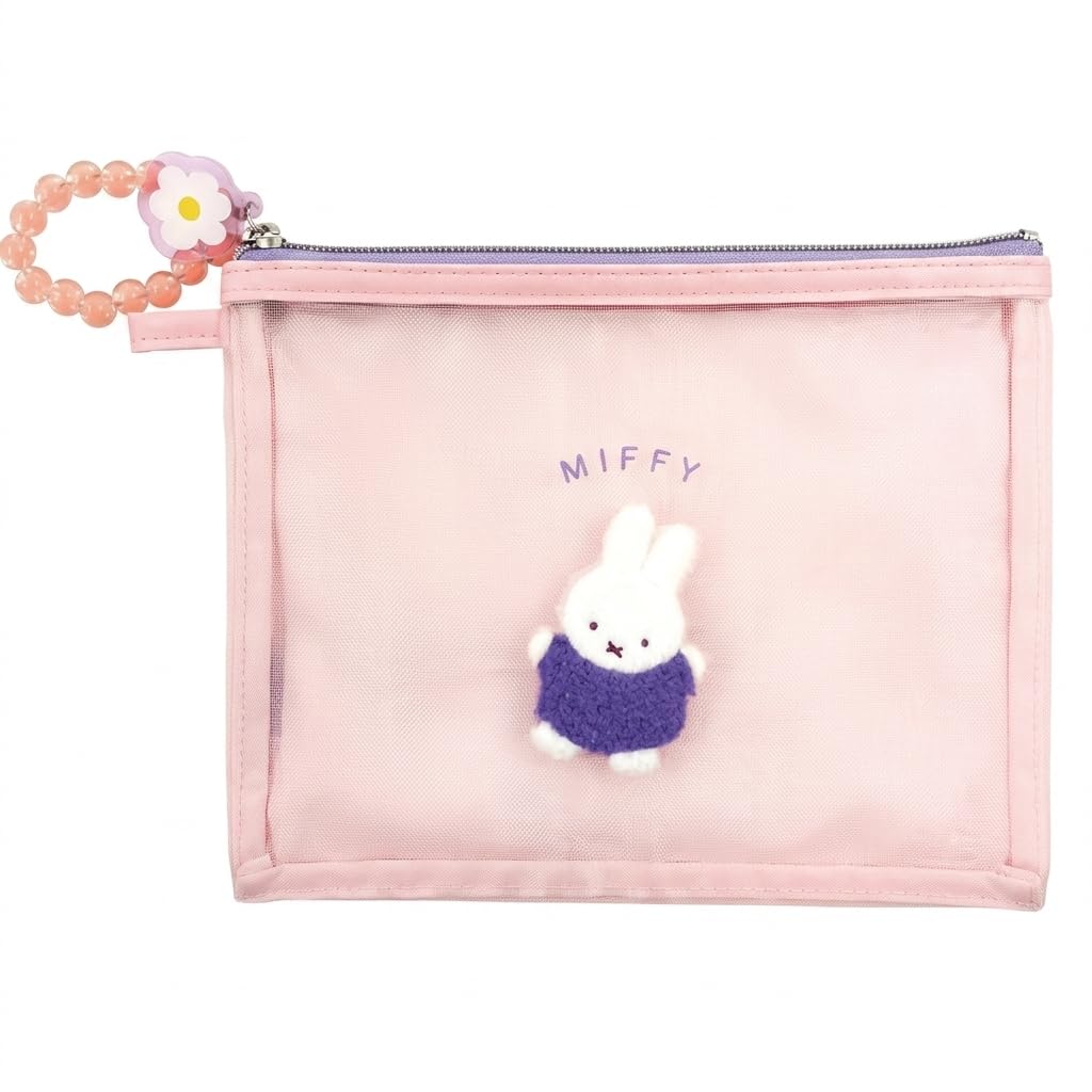 Marimo Craft Miffy Bijou Series Flat with Bead Charm Small Item Cosmetic Slim Scandinavian Cute and Character W210 x H165 x Pouch, Pink, (Flower