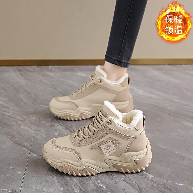 2025 Winter Velvet High-top Shoes Children's Korean Version Versatile Thickened Warm Cotton Shoes Thick-soled Heightening Sports Dad Shoes