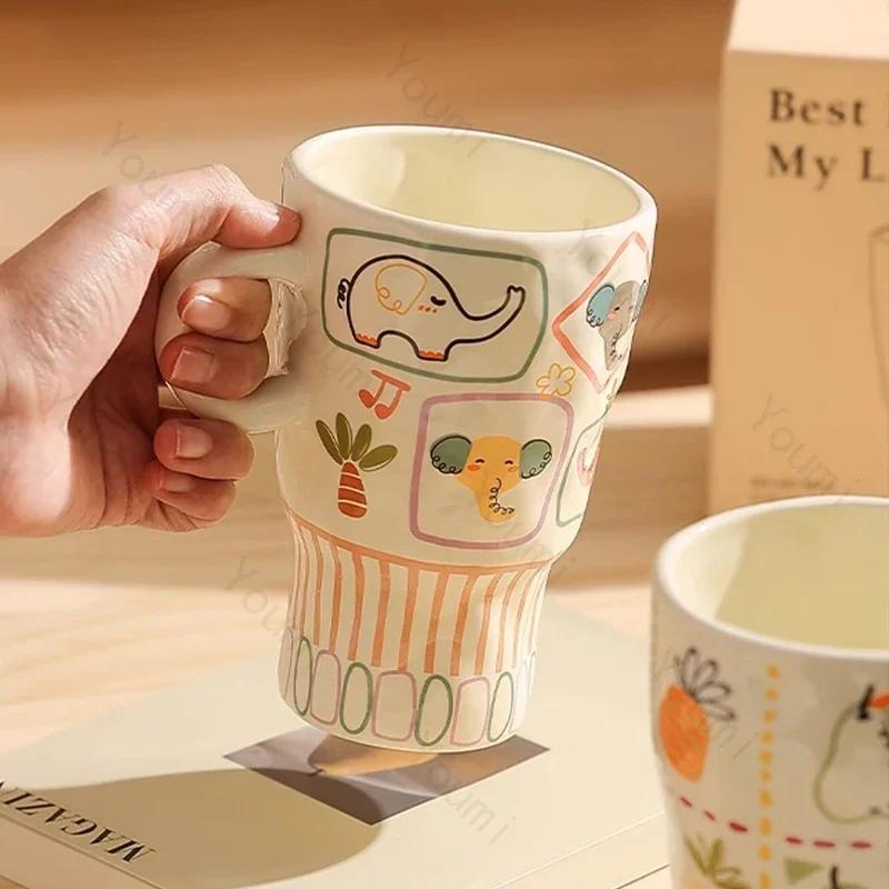 High End Sweet Cute Mugs Home Breakfast Oatmeal Milk Cup Office Exquisite Ceramic Coffee Cups Unique Children's Water Cup Gifts