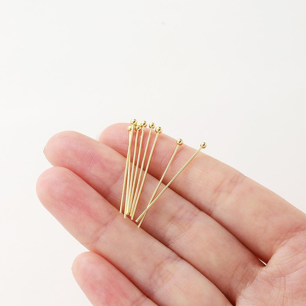 100Pcslot 14K 18K Gold Plated 16-50Mm Ball Head Pins Diy Jewelry Making Findings Brass Metal Flat Head Eye Head Pins Supplies