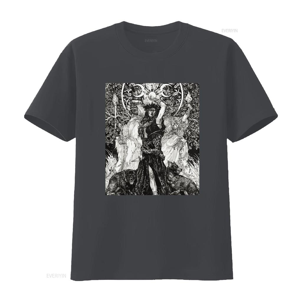 Die Göttin Hekate Tarotkarte Dreifache Wicca-Heidin Mondhexe T-Shirt vintage gewaschenes Oberteil für den Alltag Designer-Kleidung