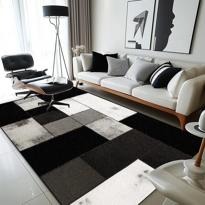 Moderní geometrický kostkovaný koberec pro obývací pokoj, domácí dekorace, měkké koberce s velkou plochou, ložnice, protiskluzové, pratelné podložky k posteli