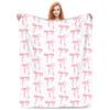 60x50 Inch Printed Pink Ribbon Bow White Throw Blanket Flannel Fleece Fuzzy