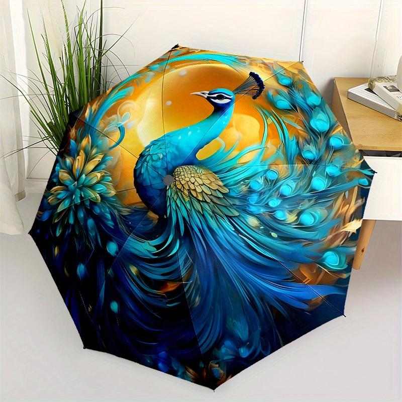 

1pc Fantasy Peacock with Golden Sun Umbrella with Plastic Handle,Suitable for All Seasons Home Travel Outdoor UmbrellaB1632