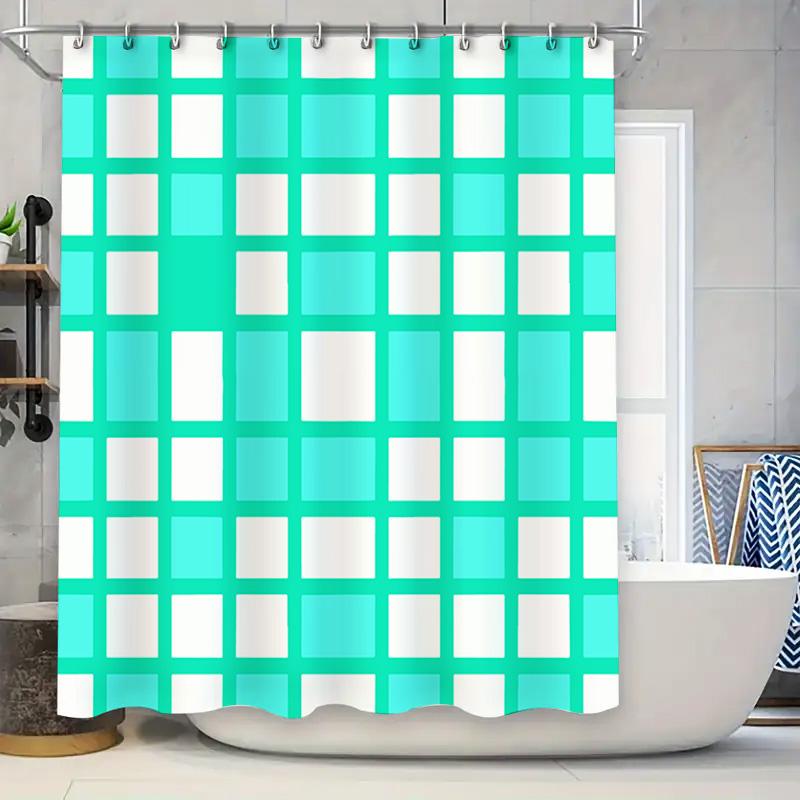 

Waterproof Plaid Shower Curtain For Bathroom Decor In Mint Green White Rectangular Size 72X78 Inches (183Cm X 200Cm) W60H190(CM)-1 Pcs