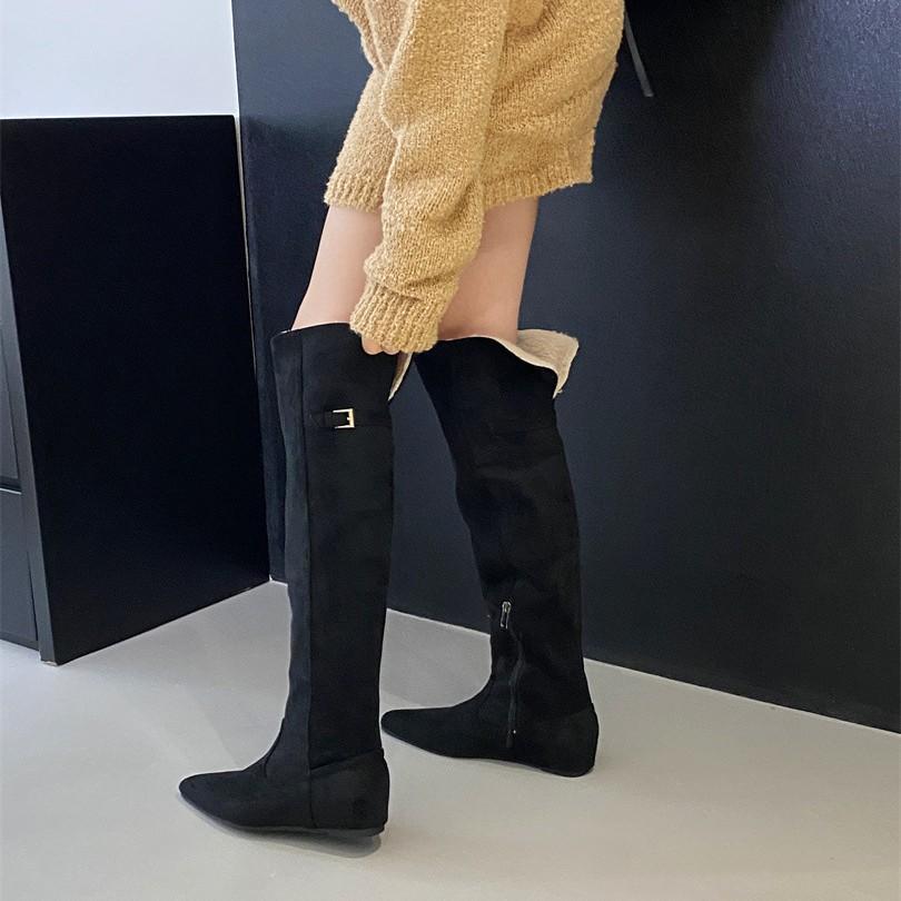 Wear more than one boot! Over-the-knee velvet boots New 2025 thick heel lamb wool pile knight boots children's boots