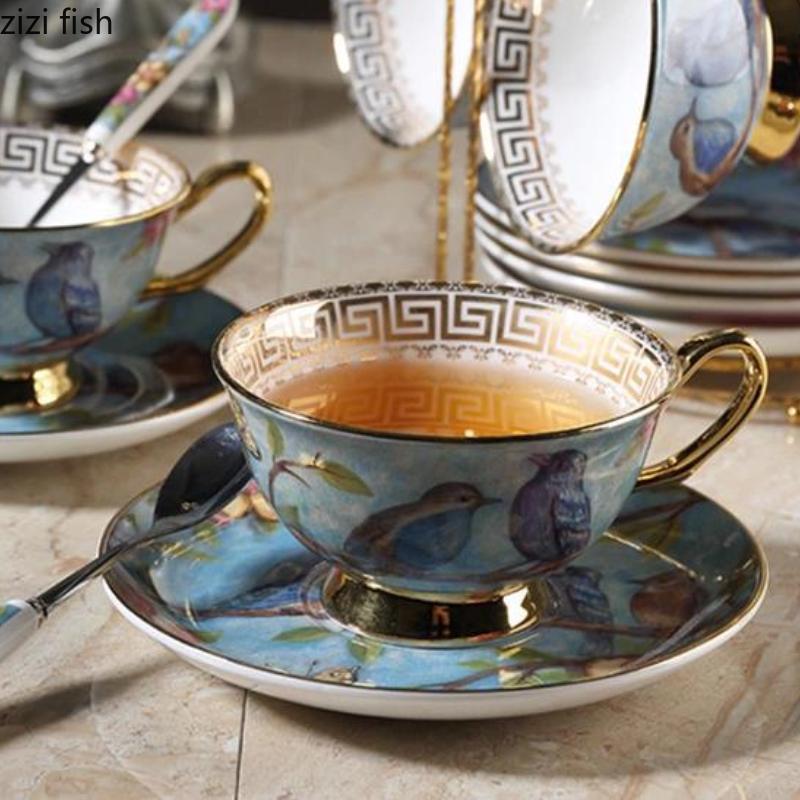Flower and Bird Ceramics Coffee Cup and Saucer Flower Tea Cup Afternoon Tea Mug Breakfast Cups Milk Mug Water Cups Juice Mug