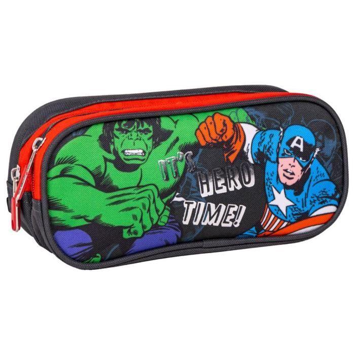 Trousse Scolaire 2 Compartiments Avengers - Multicolore - 22 - 5x8x10 Cm - 100% Polyester - Fermeture -clair - Motif Hulk - Spiderm