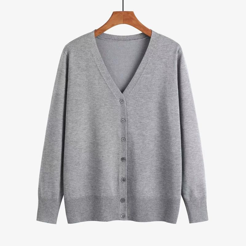 Frühlingswolle V-Ausschnitt Gestrickt Langärmliger Damen Cardigan im Westernstil Einfarbig Koreanische Version Schlicht Vielseitig Jacke Pullover