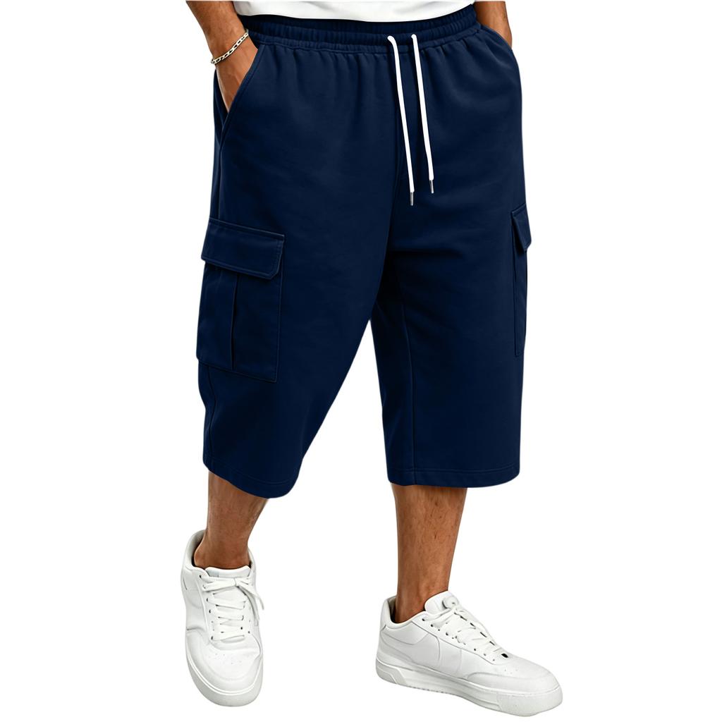 Men's Casual Drawstring Cargo Shorts 7/8 Length for Summer Everyday Wear