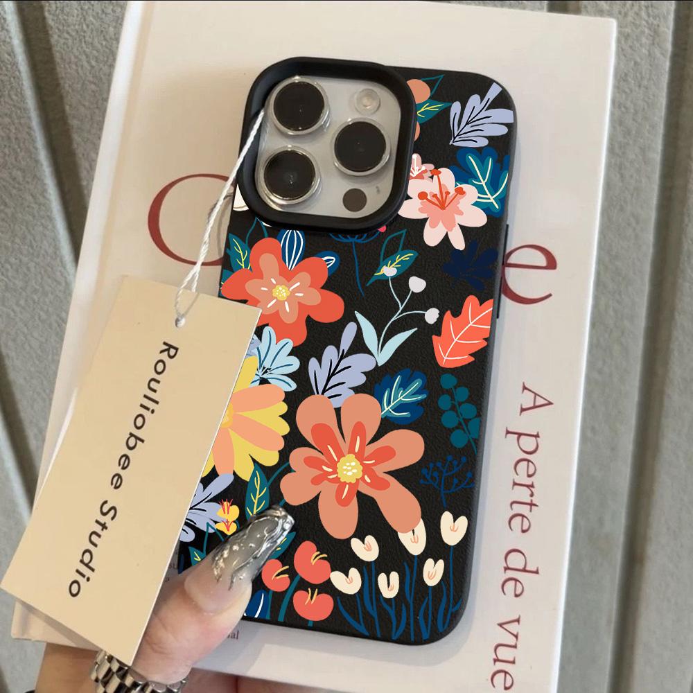 HOT Étui de téléphone motif fleur aquarelle de luxe cuir litchi Pour iPhone 17 16e 16 15 14 13 12 11 Air Pro Max Plus X XR XSMax