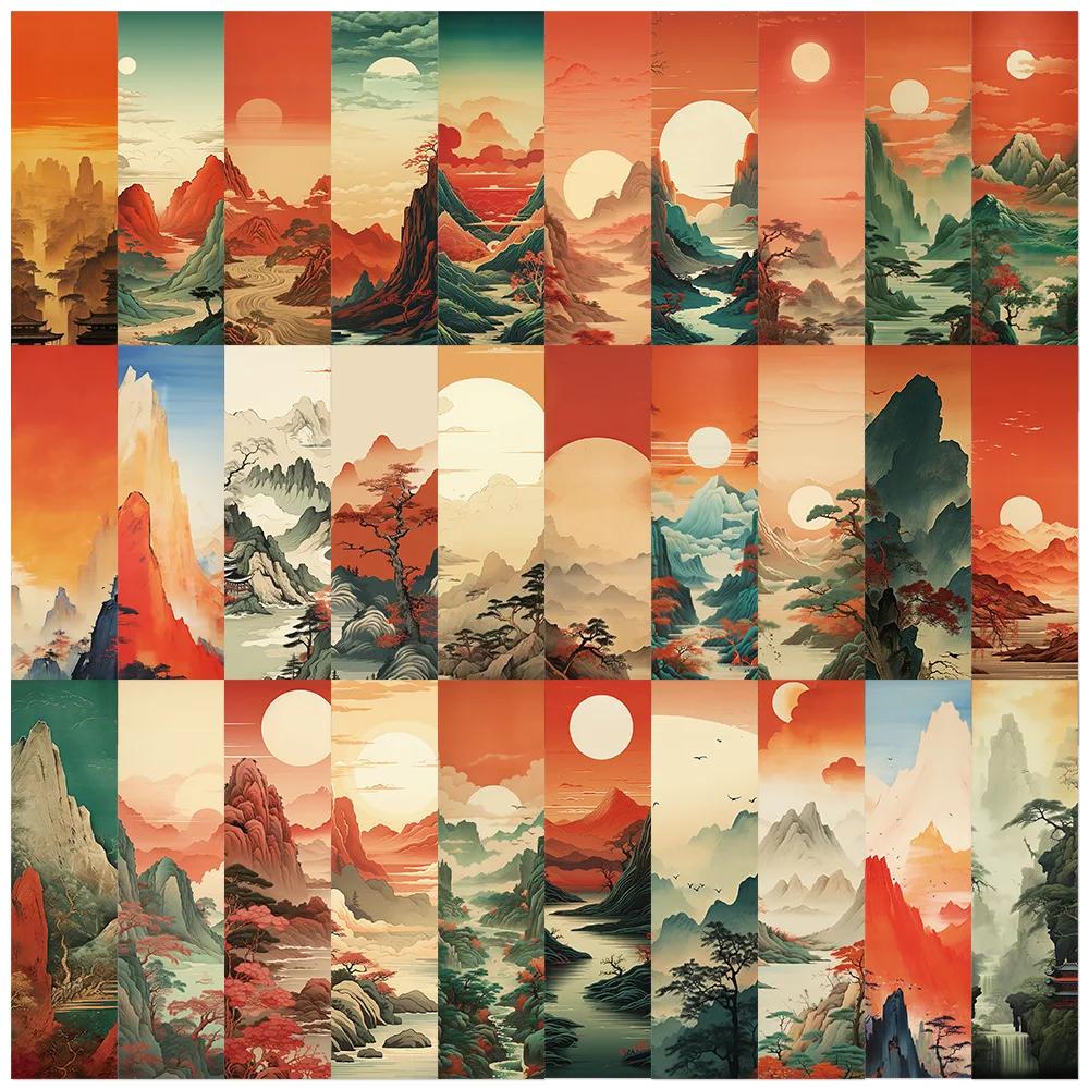 30pcs Ancient Style Lake and Mountain Bookmarks DIY Decoration Chinese Landscape Painting Card Reading Book Annotation Card