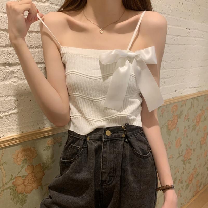 Bow Short Small Halter Vest Women Wear A New Summer Slim-fit Sleeveless Bottom Shirt Top