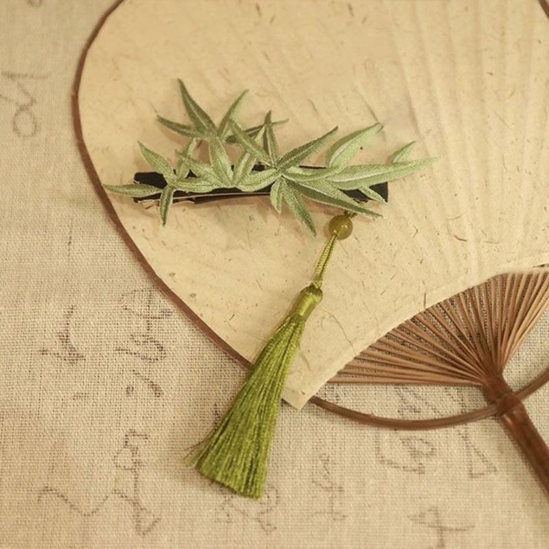 

National Style Bamboo Leaf Tassel Hair Clip Womens Curly Hair Side Clip Hair Accessory
