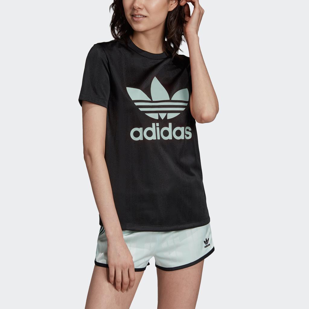 Adidas Originals Trefoil Tee Casual Sports Round Neck Letter Print Short Sleeve T-Shirt Women Tops Black DV0116