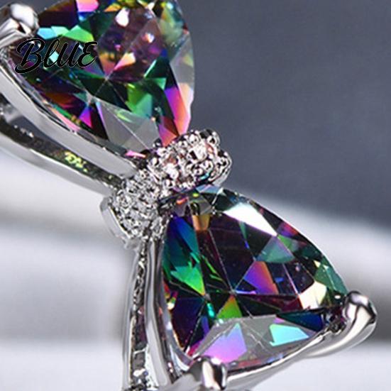 Knitted Ring Women Bow Colorful Cubic Zirconia Multi-faced Cutting Wedding