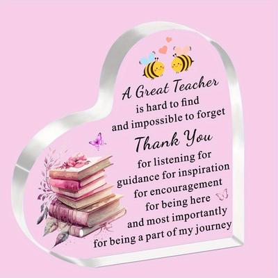 1pc Heart-Shaped Acrylic Teacher Appreciation Plaque - Contemporary Style Desk Decor with Inspirational Quote, Perfect Gift for Female Teachers